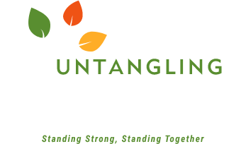 Untangling Our Roots logo with tagline of Standing Strong, Standing Together
